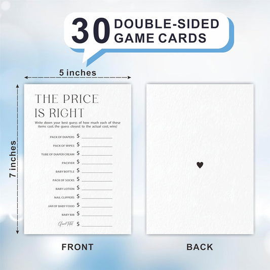 30 The Price Is Right Game Cards For Baby Shower Game & Activity - Minimalism Double-Sided Fill In Style Game Cards, Gender Neutral，Baby Shower Party Favors & Decorations -C09