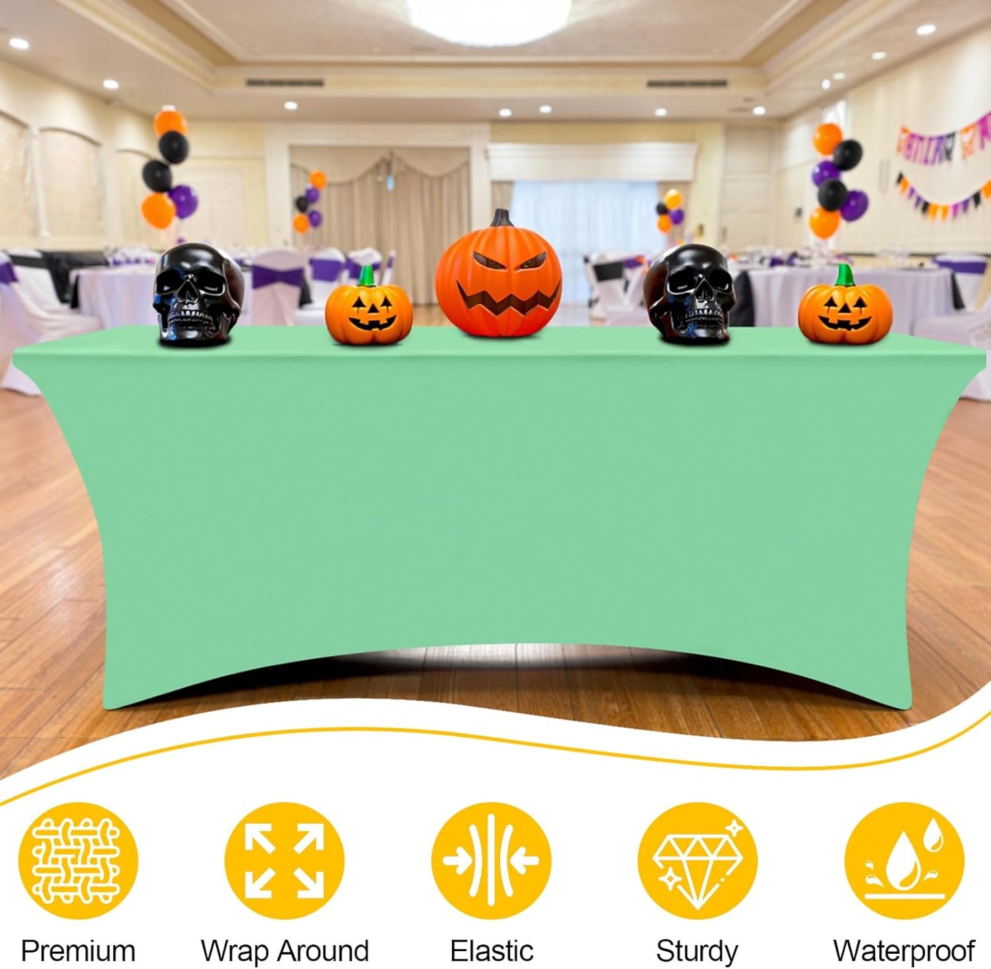 Smiry 2 Pack Spandex Table Cloth 4FT, Elastic Fitted Stretch Tablecloths for Rectangle Tables, Washable Table Cover for Outdoor, Wedding, Banquet & Parties (Bright Green, 48Lx30Wx30H Inch)