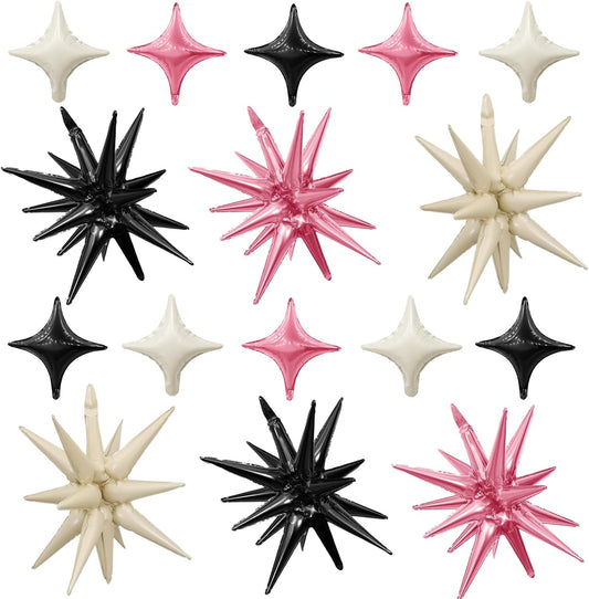 Pink Black White Star Balloon,6Pcs 22Inch Explosion Star Balloons and 10Pcs 10Inch Four Angle Balloons Kit for Birthday Anniversary Baby Shower Wedding Party Decorations