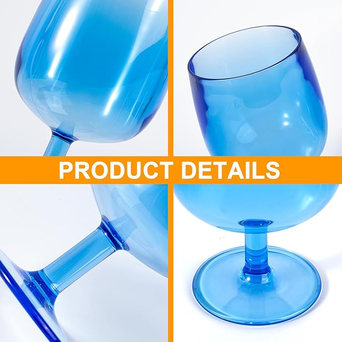 KOXIN-KARLU Classic Stackable 12 ounce Plastic Wine Stems Acrylic Glasses, set of 6 Multicolor