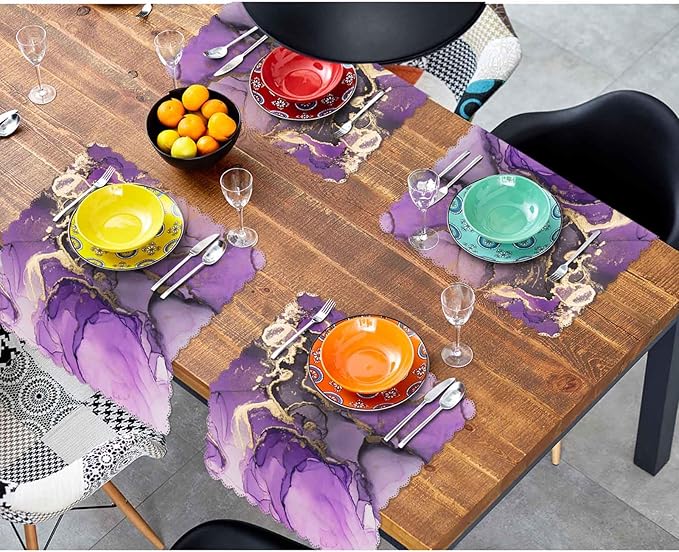 Purple Ink Gold Powder Cloth Napkins Dinner Table Napkin Marble Textures Color Blending Creative Art Washable Reusable Napkins Set of 4 for Kitchen Home Holiday Party Wedding 18 x 18 inch