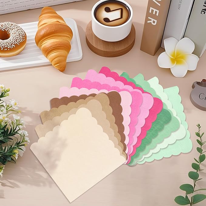 120PCS Gradient Brown Cocktail Party Napkins,Gradient Brown Scalloped Beverage Dessert Paper Napkin for Birthday Wedding
