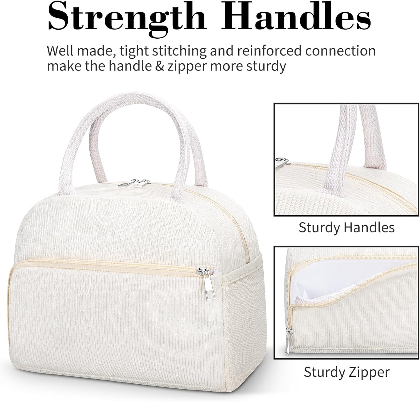 Coobiiya Lunch Bag for Women Men, Cute Corduroy Lunch Tote Bags Insulated Reusable LunchBox Large Capacity Cooler Bag for Work Travel Picnic