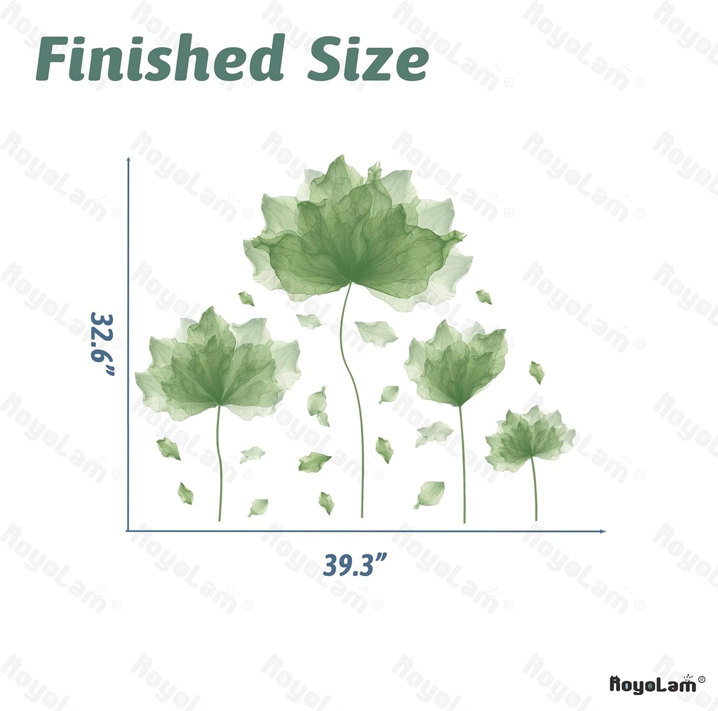 39.3'' x 32.6'' Huge Flower Petal Wall Decals Living Room Floral Wall Stickers Removable Peel and Stick Waterproof Wall Art Decor Stickers for Bedroom Bathroom Office (Matcha Green)