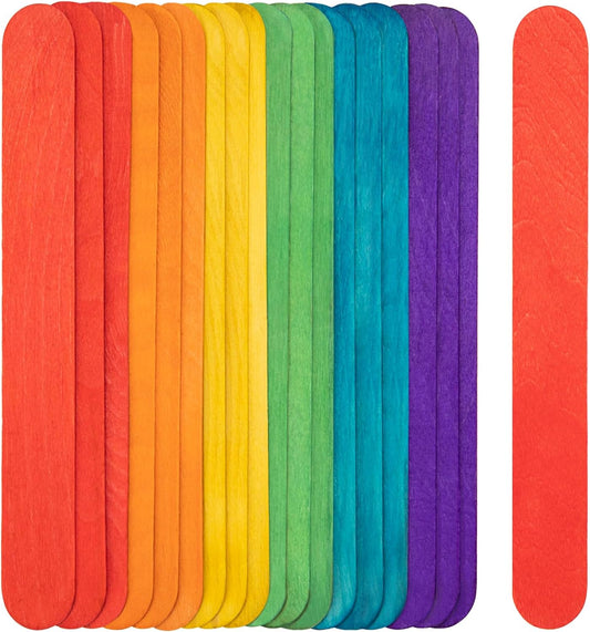 WISYOK 8 Inch Colored Jumbo Craft Sticks - 60 PCS Extra Large Natural Premium Wood, Rainbow Wooden Popsicle Sticks, Wide Lollipop Sticks for DIY Crafting, Kids Education, Home Art Projects