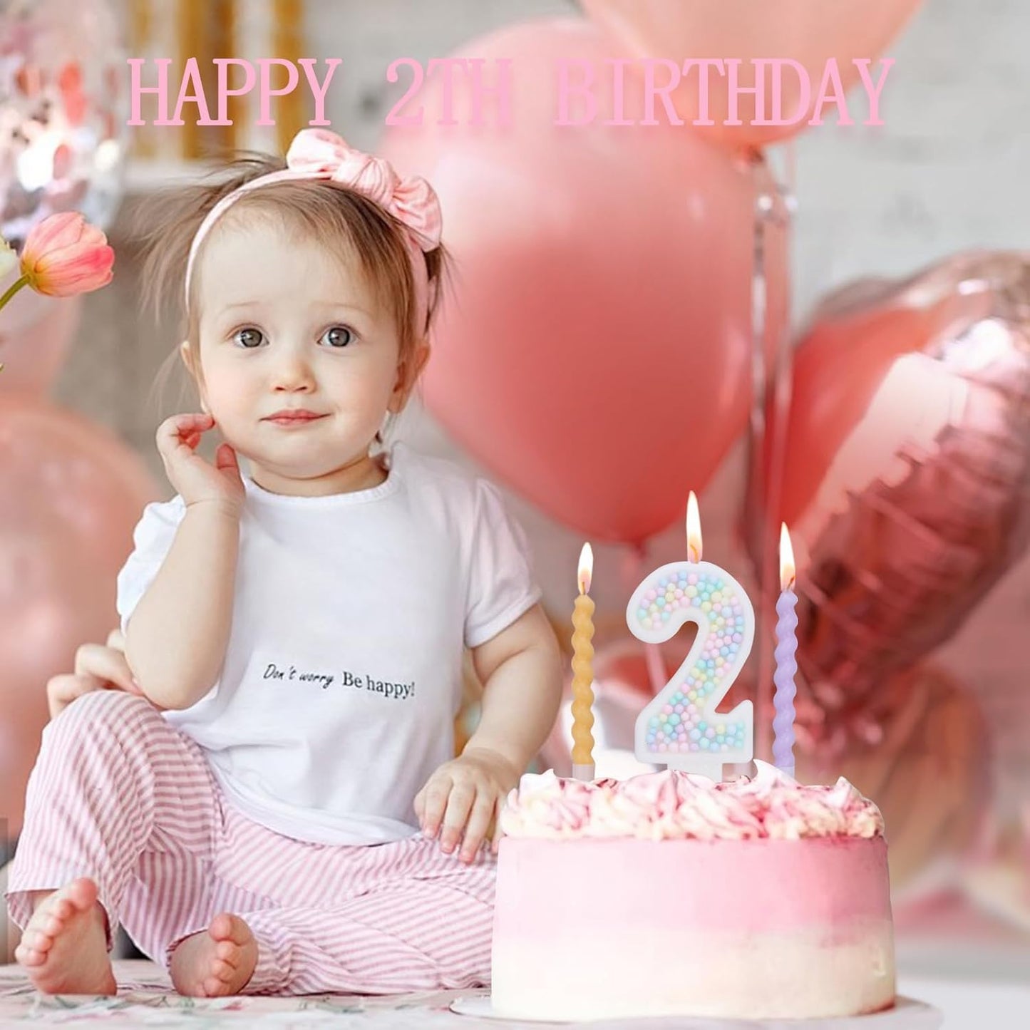 Number 2 Birthday Candles for Cake with 13 Pieces Spiral Candles with Macaron Pastel Rainbow Pink Cake Toppers for Girls Happy Birthday Party Decorations
