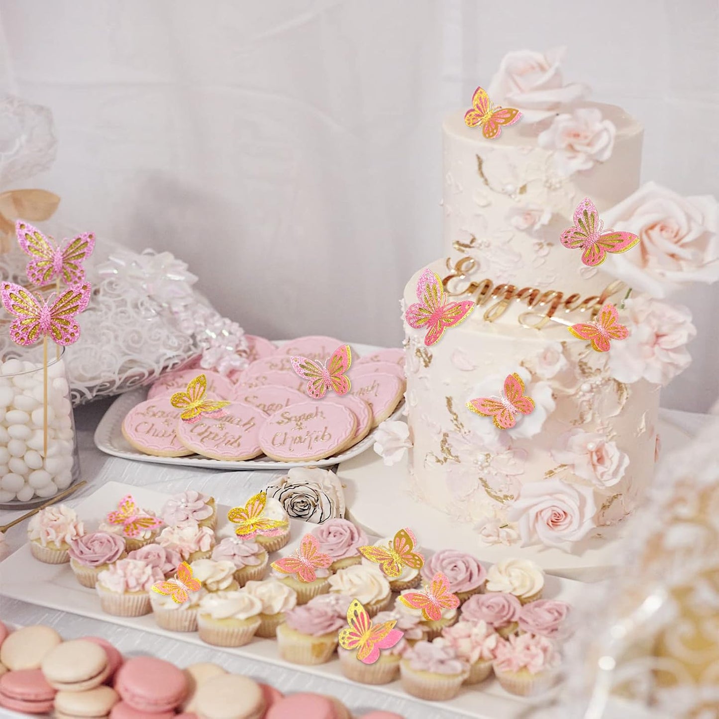 13-Piece Butterfly Cake Toppers - 3D Butterfly Cupcake Toppers for Girls & Women's Birthdays (Pink & Gold)