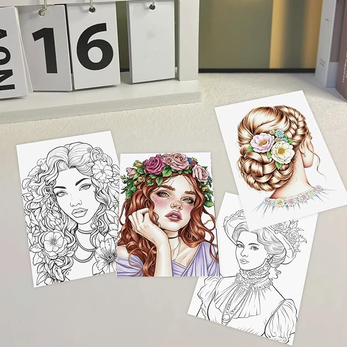 ZHIJIANHZ Coloring Book for Adults with Detailed Portraits and Fashion Illustrations, 30 Pages of People and Character Designs for Artistic Relaxation, 6.7x6.7 Inch for Stress Relief