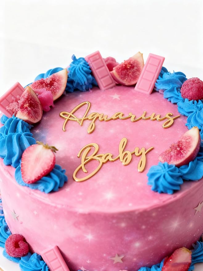 Gold Cake Topper with Aries Zodiac Sign,Acrylic Baby Text Decoration Aries Season/12 Zodiac Constellation Theme Birthday Zodiac Cake Decor,March/April Birthday Cake Decorations for Girl/Boy