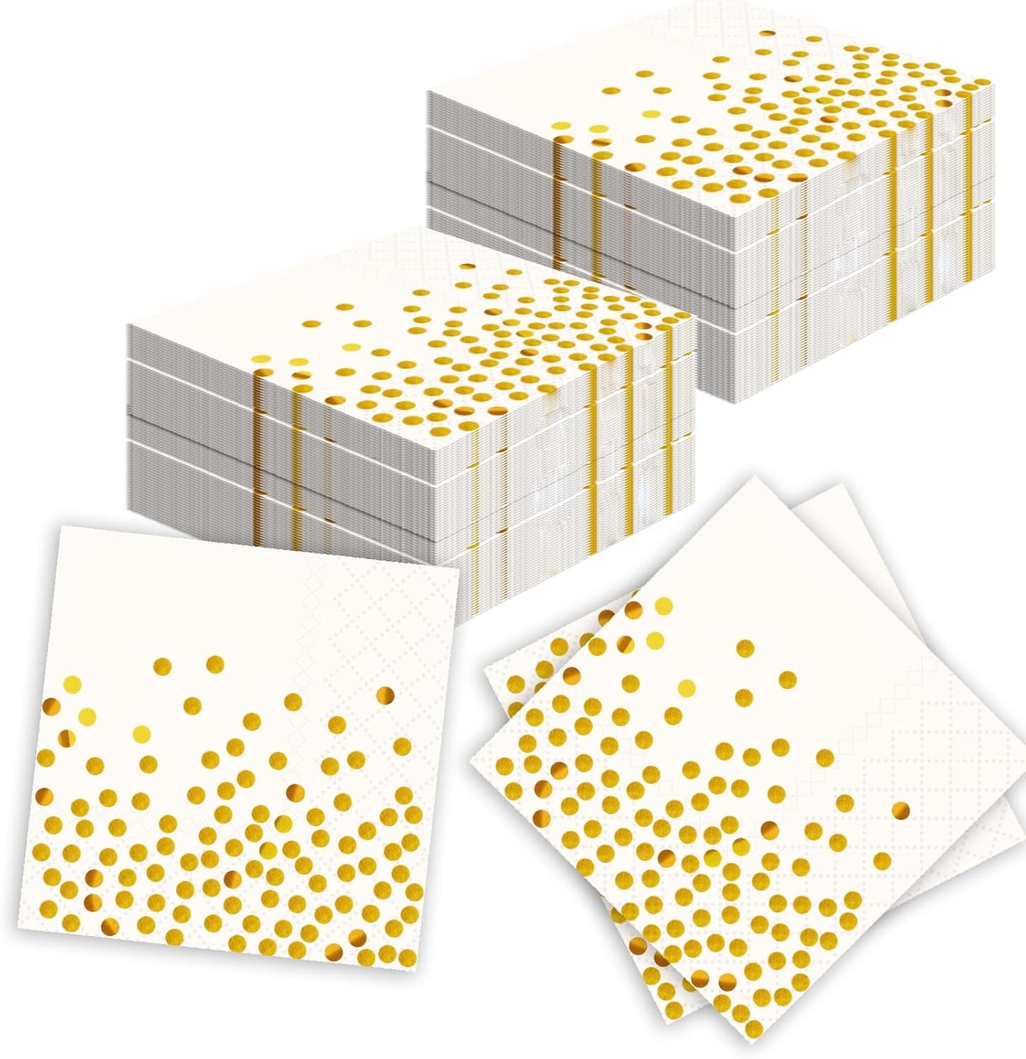 100 Pcs 6.5x6.5 Inch Disposable White Gold Paper Napkins for Cocktail