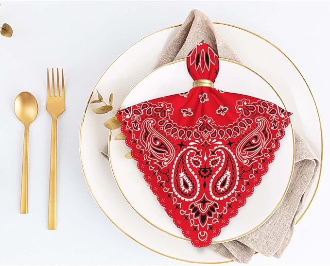 Yibeas Western Paisley Cloth Napkins Set of 4 Bandana Seamless Pattern with Red and White Ornaments Polyester Kitchen Dinner Napkins for Holiday Festive Wedding Decor 18 x 18 inch