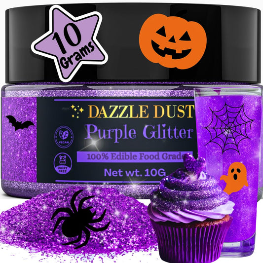 Dazzle Dust Edible Glitter Sprinkles for Cake Decorating, Drinks, Cookie, Icing, Dessert Decorations, Sparkly Luster, Food-Grade, Vegan, Gluten Free, Kosher, Bulk 10g, Purple
