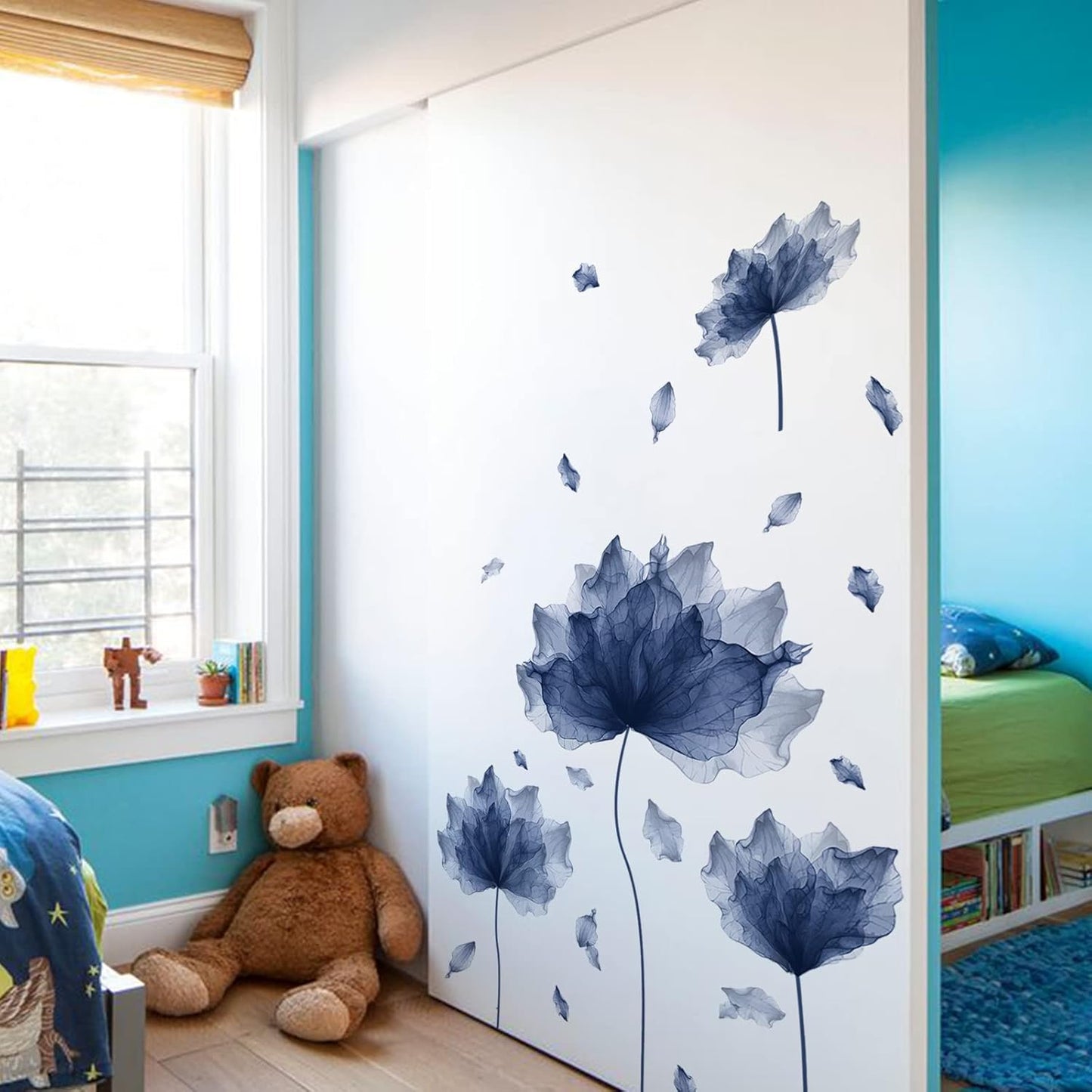 59.1'' x 49.6'' Huge Flower Petal Wall Decals Living Room Floral Wall Stickers Removable Peel and Stick Waterproof Wall Art Decor Stickers for Bedroom Bathroom Office (Navy)