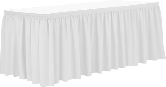 Ultimate Textile Pleat Polyester Fabric Table Skirt - Machine Washable, Flame Resistant, Cut & Sewn in NJ, Desk Skirt - White, 21' Shirred Pleat x 42" h