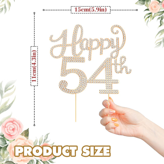Happy 54th Birthday Decorations,54th Birthday Gold Rhinestone Cake Topper - Cheers to 54 Years Old Bday Party Metal Sparkly Cake Centerpieces Sign.
