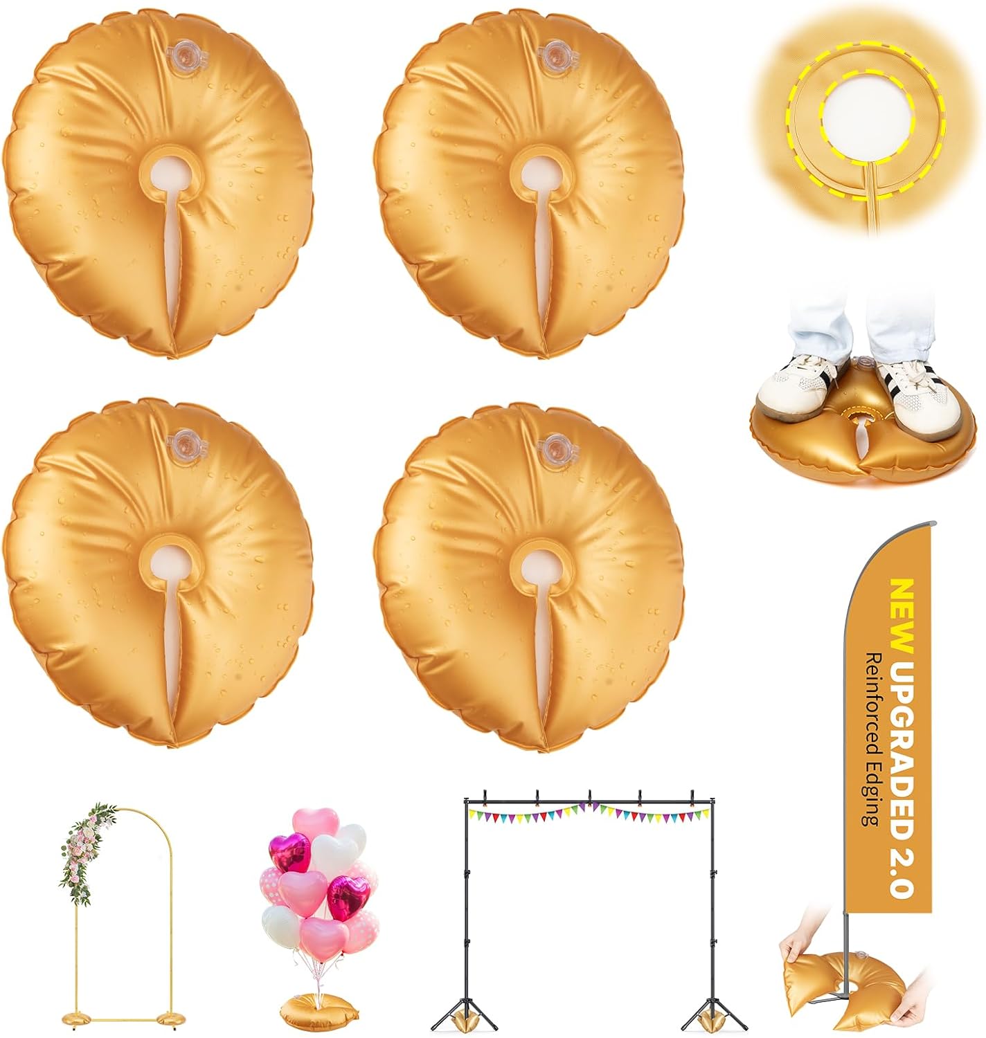 New 4 Pcs Balloon Arch Weights for Backdrop Stand - 50kg Pressure-Rated Weights for Arch Stand, 5-Layer Thickened Openable Water Weight Bag for Wedding Birthday Party Decor (Each 10 Lbs)