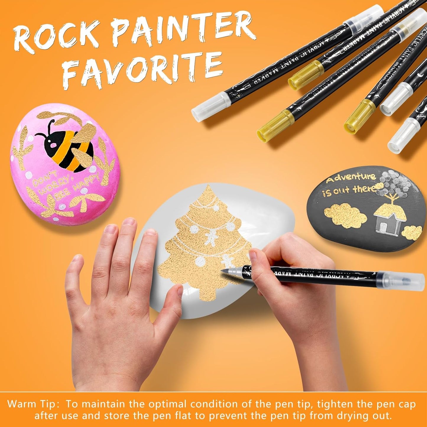 Gold Silver Acrylic Paint Pens Markers, 6 Pc Dual Tips Waterproof Paint Markers For Rock Painting, Fabric, Metal, Glass, Wood, Canvas, Ceramic, Pumpkins, Eggs, Plastic, Non-Toxic & Odor