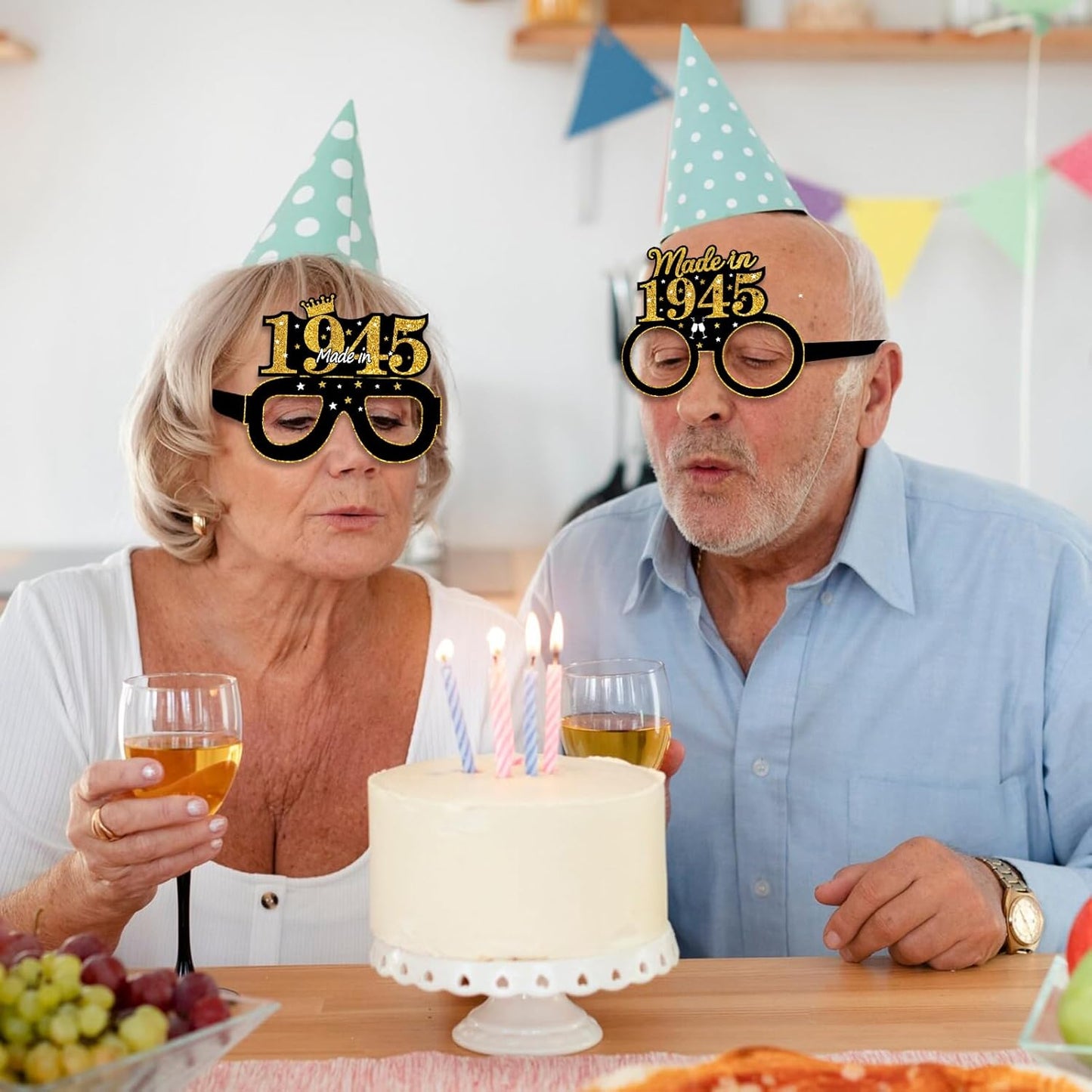 24Pcs 1945 80th Birthday Paper Glasses Decorations for Men Women - Black Gold Happy 80th Birthday Paper Eyeglasses Photo Props, Vintage 1945 Eighty Years Old Birthday Party Supplies