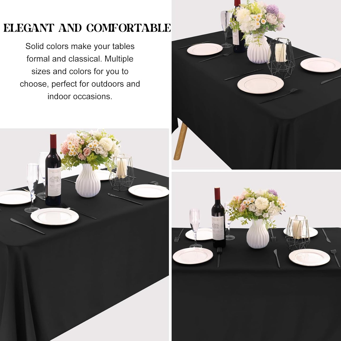 4 Pack Rectangle Tablecloth 90x132Inch Black Washable Polyester Table Cover for Wedding Dining Table Buffet Parties Banquet Decoration（Black）