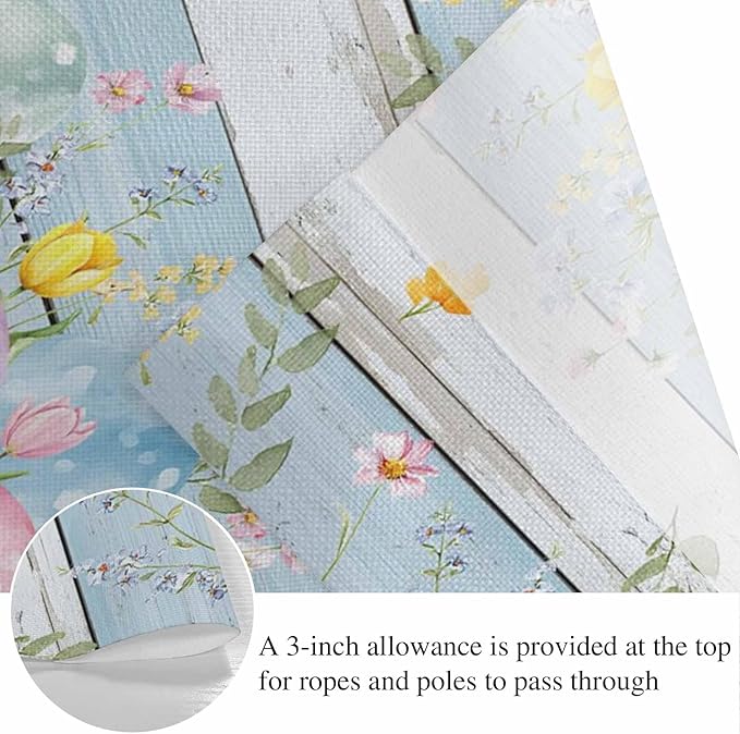 Easter Eggs Banner 3Pcs Indoor Outdoor Hanging Banner Flag Spring Daisy Eucalyptus Leaves Light Blue Wood Sign for Fireplace Mantel Decorative Bunting Garland Valance for Shop Door Decor 7.9"x11.8"