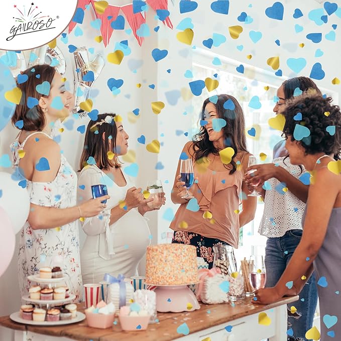 Gender Reveal Confetti Cannon,4 Blue Paper Connon Safty Party Poppers Shoots 20-25ft,12 inch Upgrade Firmware Maternity Shoots Baby Shower Gender Reveal Party Supplies Maternity Shoots