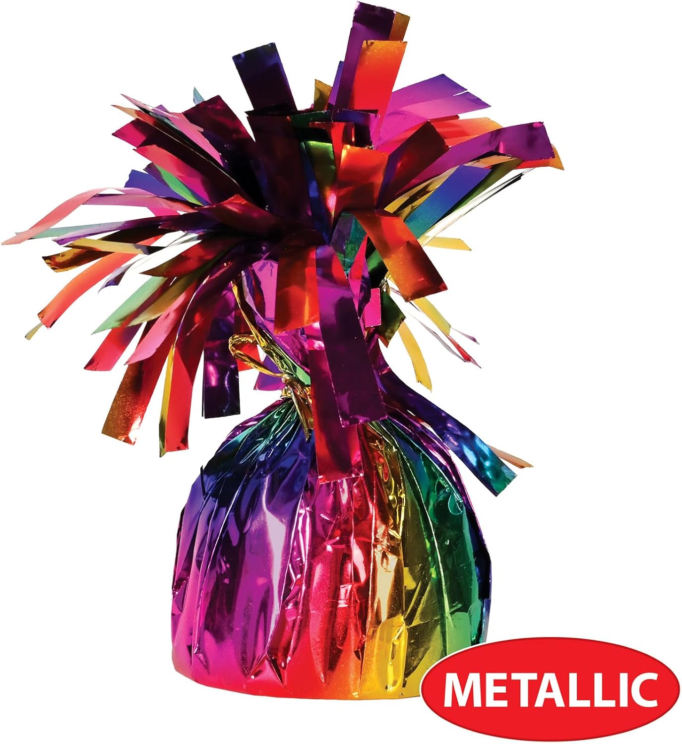 Beistle 12 Count Rainbow Metallic Plastic Wrapped Balloon Weights for Birthday Parties, Colorful Celebrations and Pride Events, Table Decorations for Any Theme, 6 Oz