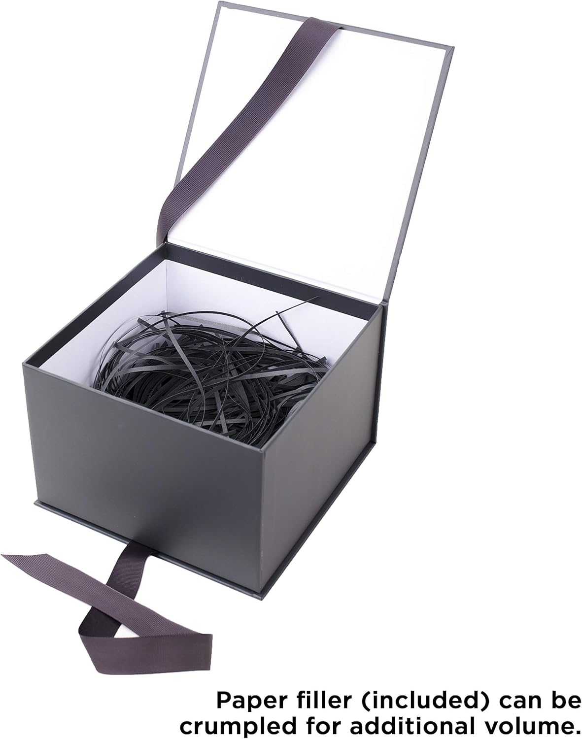 Hallmark Medium Gift Box with Lid and Shredded Paper Fill (Gray 7 inch Box) for Weddings, Graduations, Birthdays, Father's Day, Groomsmen Gifts, All Occasion