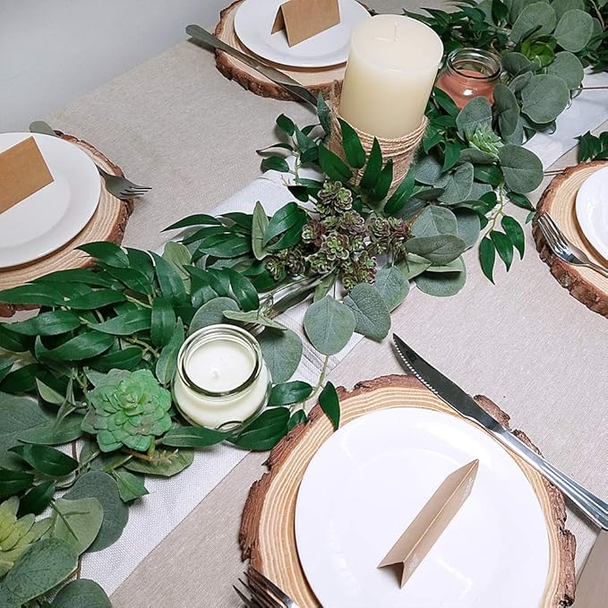 Windiy 5.5' L Mixed Faux Silver Dollar Eucalyptus Artificial Willow Vines Twigs Leaves Garland Wedding Arch Swag Backdrop Greenery Garland Table Runner Indoor Outdoor