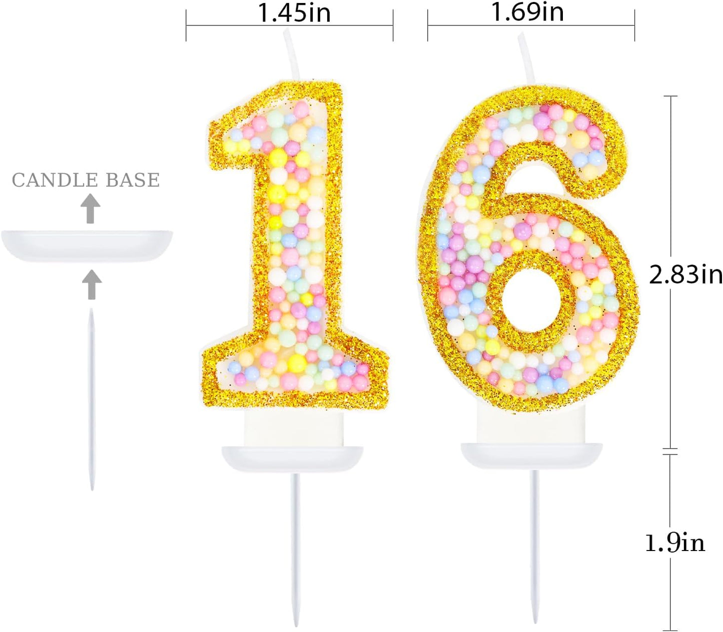 16th Birthday Candle for Cake, Colorful Macaron Numeral Candles for Boys/Girls, Birthday Party Cake Decorations, Golden Cake Topper for Birthday Party Supplies (Number 16)
