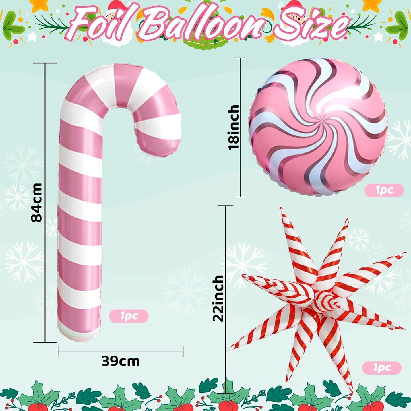Christmas Balloon Arch, Pink Green Balloon Arch Kit, Pink White Green Red Balloons Candy Foil Star Sweet Canes Balloons For Christmas Theme Birthday Baby Shower Party Wedding Holiday Celebrations