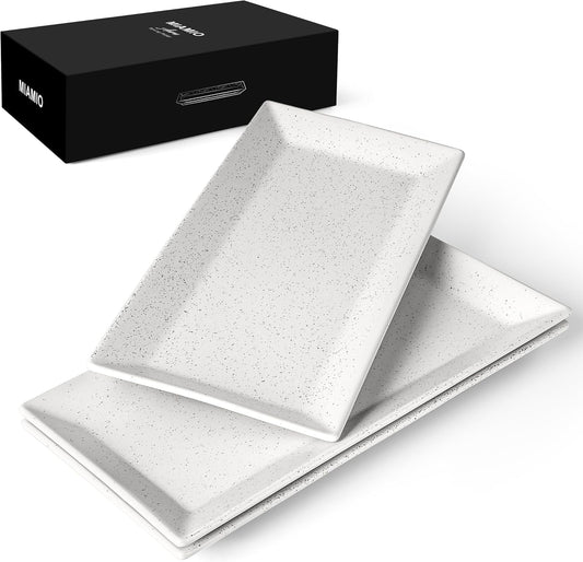 MIAMIO - Ceramic Serving Platter Set of 3 Large Serving Tray/Rectangle Serving Platters for Thanksgiving, Turkey, and Christmas - Microwave, Dishwasher, and Oven Safe Platter (34.5 x 17 cm)