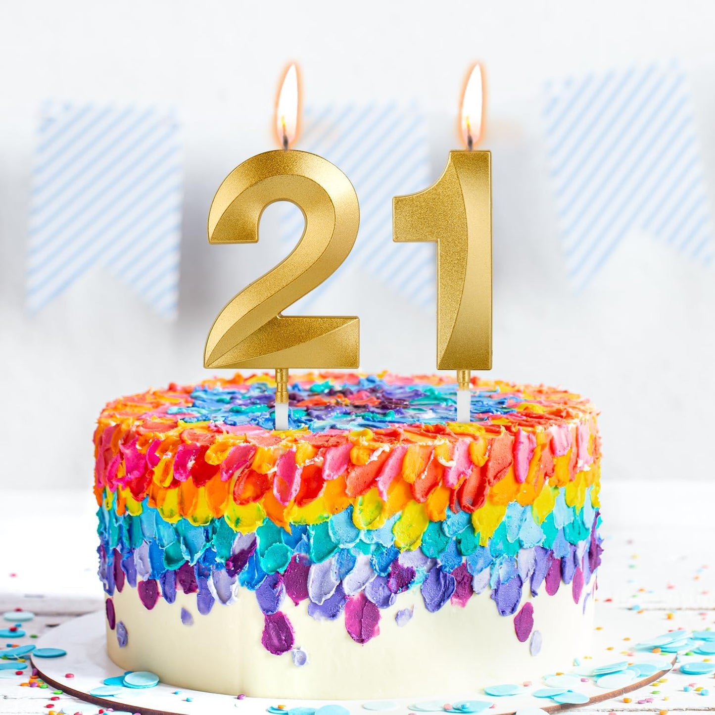 Birthday Candles, 1.96 Inch Number 21 Happy Birthday Candles, Number Candles Decoration for Birthday Party and Anniversary Celebration(Champagne Gold)