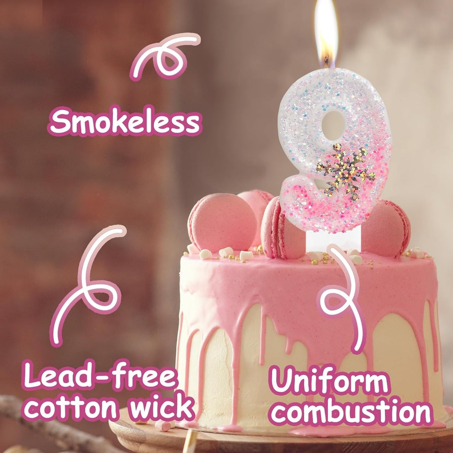 Snow Themed Birthday Candles, Pink 2nd Birthday Candle for Party Decorations, Winter Birthday Party Supplies, Winter Onederland 2nd Birthday Party Decorations, Number 2 Cake Topper Decoration