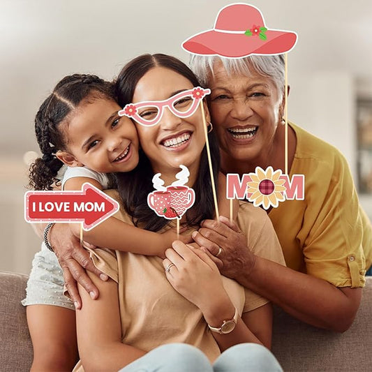 Generic 30 PCS Mother's Day Photo Booth Props Mom Selfie Decoration for Adults Kids Funny Photography Supplies, Mother's Day Photo Booth Props Kit for Mother's Day Party Decorations