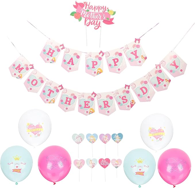 LUOZZY Mothers Day Party Decorations Kit with Balloons Banners Cake Toppers for Festive Scene Setup and Celebration