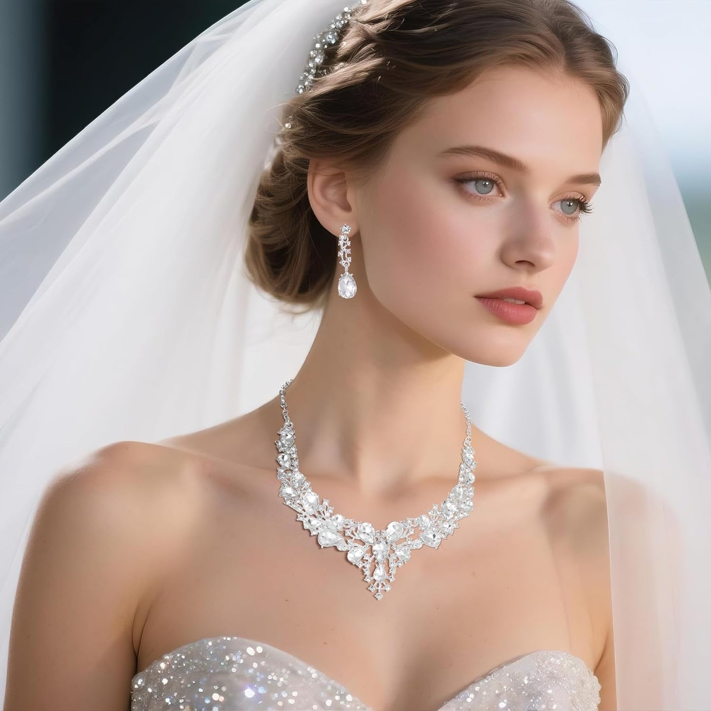 Kamirola Tiaras and Crowns for Women,Tiaras Earrings Necklace, Crystal Bridal Jewelry Set（TR83