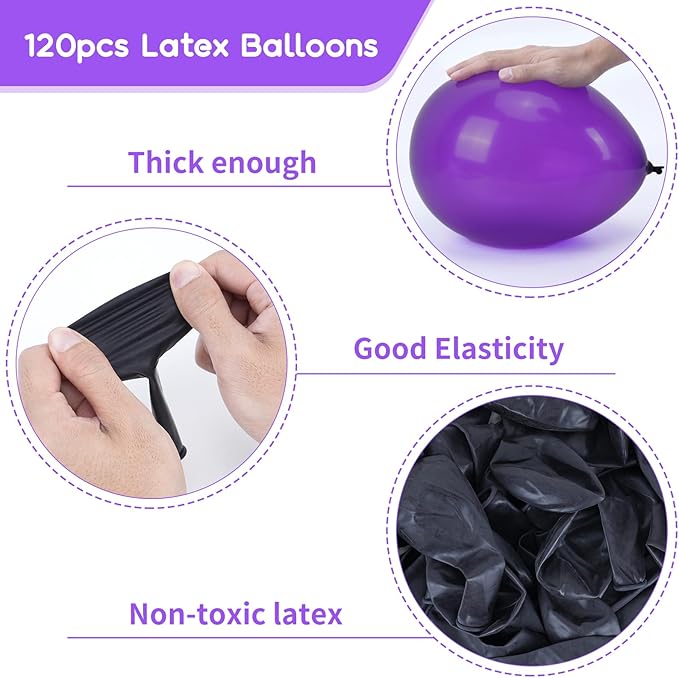 RUBFAC 120pcs Balloons for Birthday Baby Shower Graduation Anniversary Wedding Party Supplies Garland Arch Decoration,12 Inches,Dark Purple
