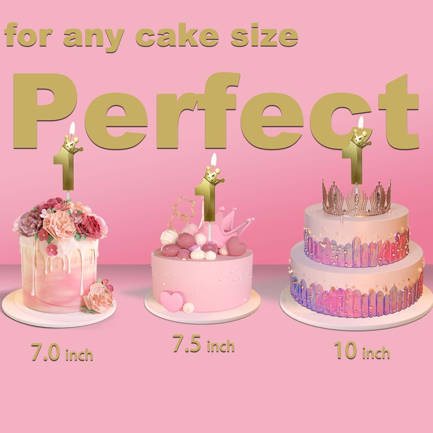 The Gold Number 1 Birthday Candle for Cake is Beautiful Number 1 Candle for First Birthday Decorations for Boys and Girls (Gold-1, Crown)