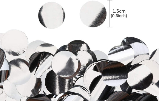 TecUnite Round Tissue Paper Table Confetti Dots for Wedding Birthday Party Decoration, 1.76 oz(Silver Foil Confetti,1.5 cm)