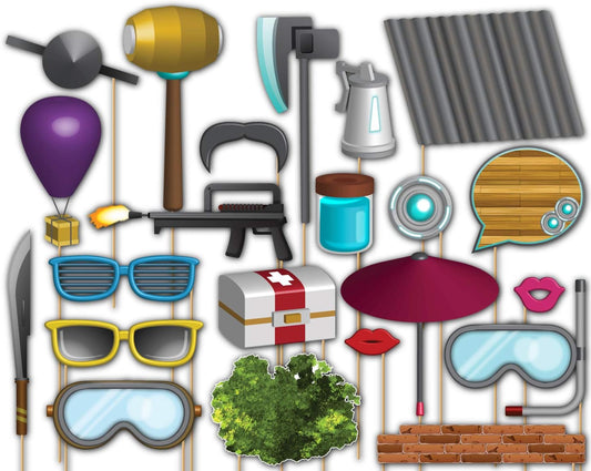 Fortress/Battle Gamer Fortnight Photo Booth Props Kit - 20 Pack Party Camera Props Fully Assembled