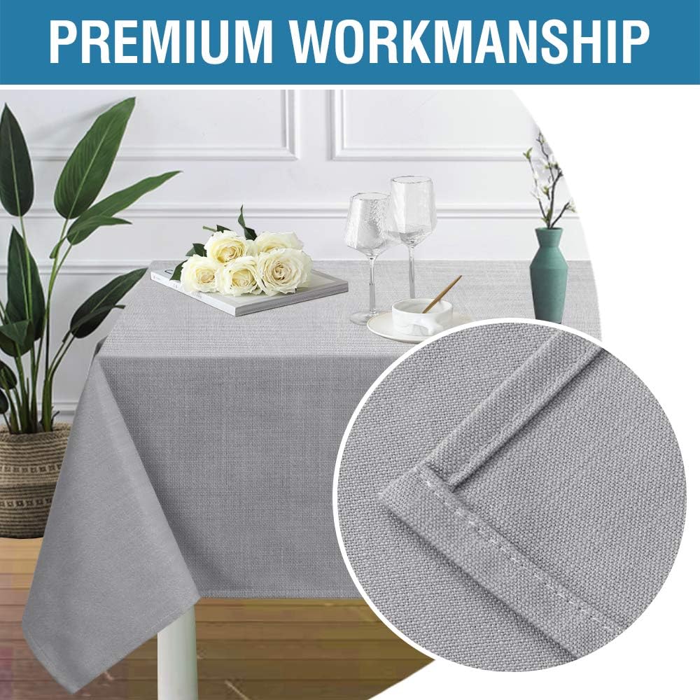 H.VERSAILTEX Linen Textured Table Cloths 54 x 80 Inch Premium Solid Tablecloth Spill-Proof Waterproof Table Cover for Dining Buffet Feature Extra Soft and Thick Fabric Wrinkle Free, Grey