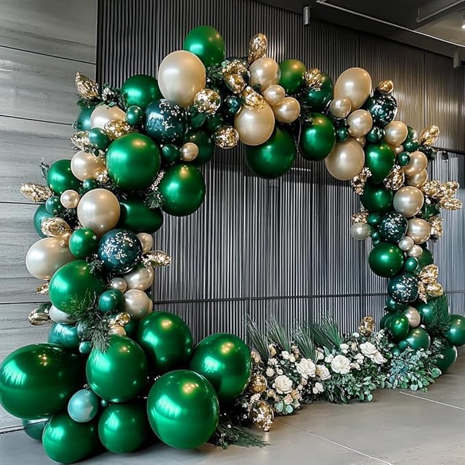 Dark Green Balloons Double Stuffed Emerald Forest Green Balloon Arch Different Sizes 18/12/5in Metallic Balloons for Jungle Birthday Baby Shower Graduation St Patricks Day Decorations
