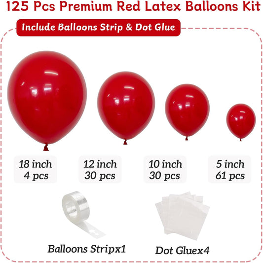 Red Balloon Arch Kit, 125 Pcs Red Balloons Different Sizes 18 Inch 12 Inch 10 Inch 5 Inch Balloons for Balloon Arch Garland Birthday Baby Shower Wedding Graduation Christmas Party Decoration