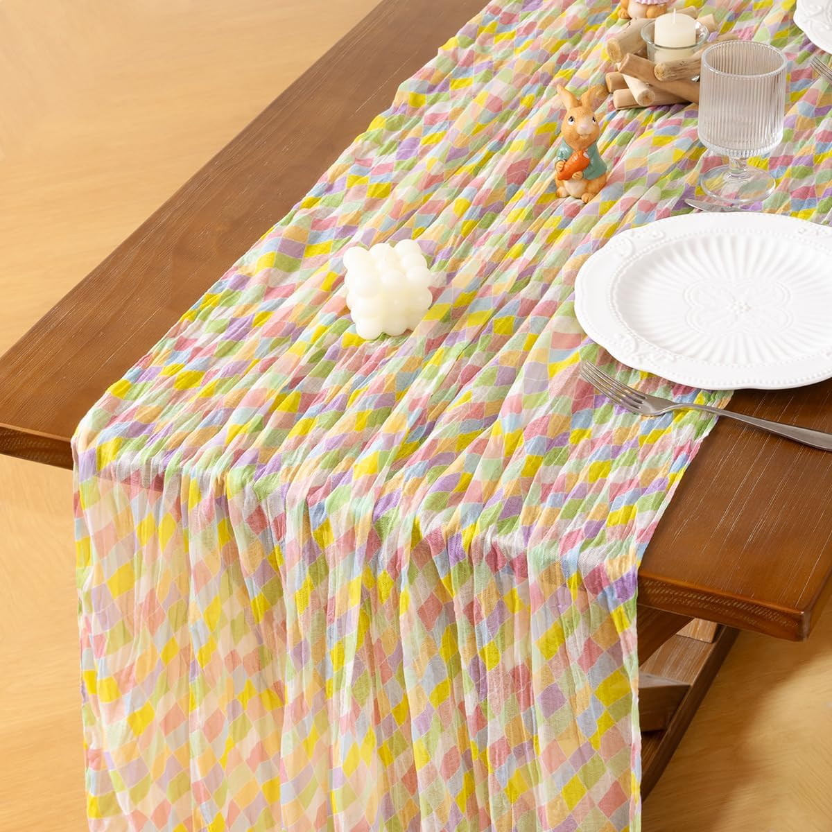 Socomi Fall Thanksgiving Table Runner Diamond Cheesecloth Gauze 120 Inch Rustic Boho Cheese Cloth Runner for Wedding Party Baby Bridal Shower Decoration Holiday Home Decorations
