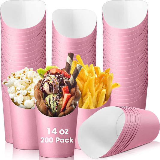 Amyhill 200 Pcs French Fries Holder 14 oz Charcuterie Cups Disposable Take out French Cups Waffle Paper Popcorn Boxes Disposable Sandwich Paper Holder for Wedding Birthday(Pink)