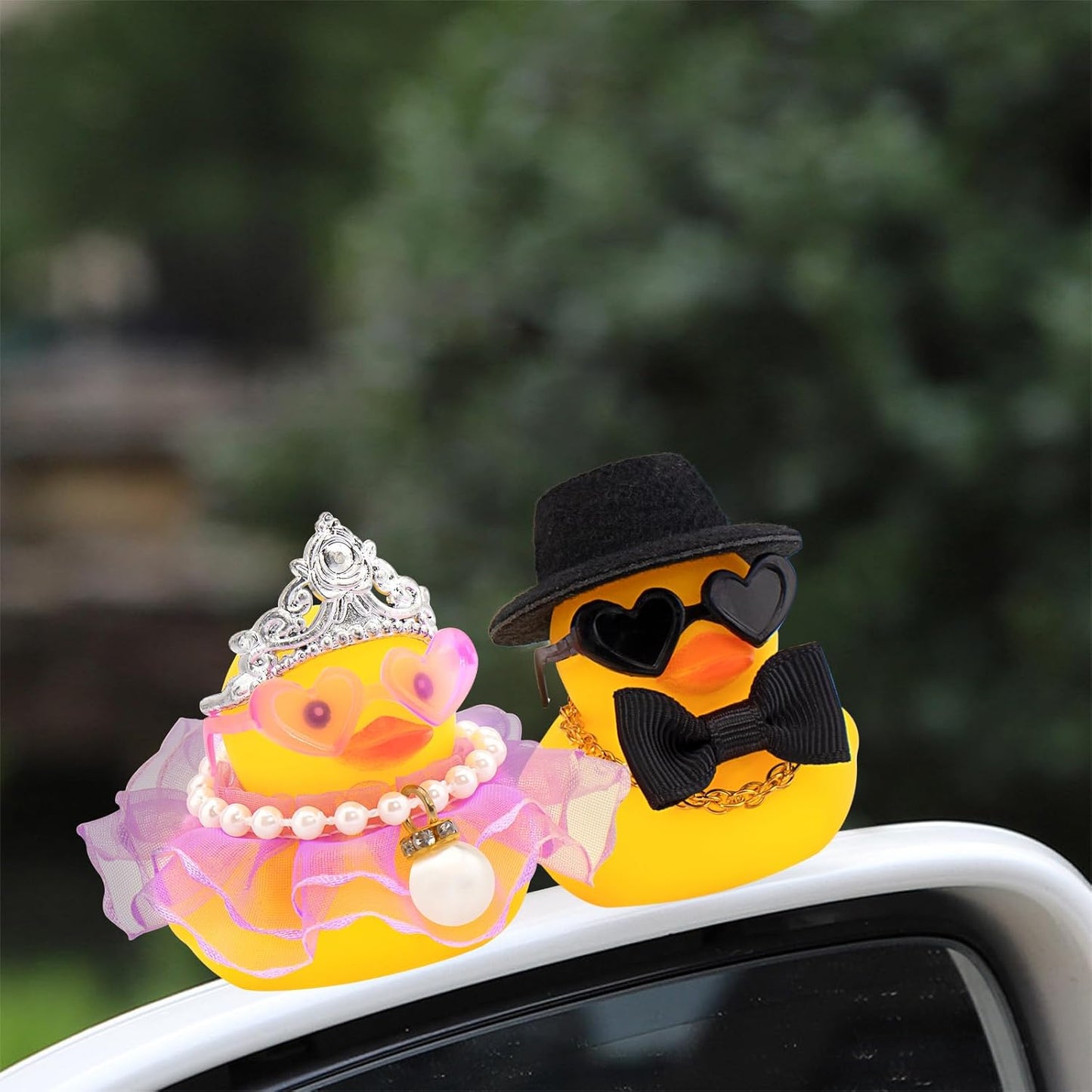 wonuu Pair Set of 2 Bride and Groom Rubber Ducks for Wedding Favors, Party Favors, Ceremony Gift Set, Marriage Souvenir, Marry Blessings, Aniversary Present, Purple Dress&Soft Top Hat