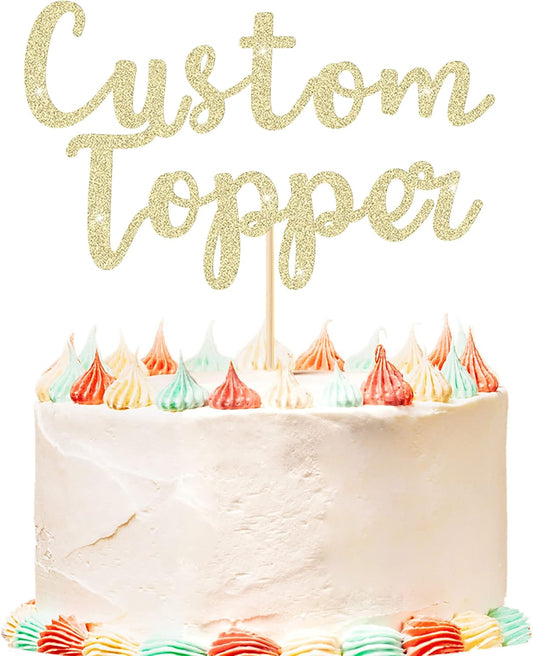 Personalized Cake Topper Birthday Cake Toppers 11 Colours Wedding Cake Topper with Any Text Age Glitter Double Sided Cake Decoration for Anniversary Baby Shower Graduation(Champagne Gold)