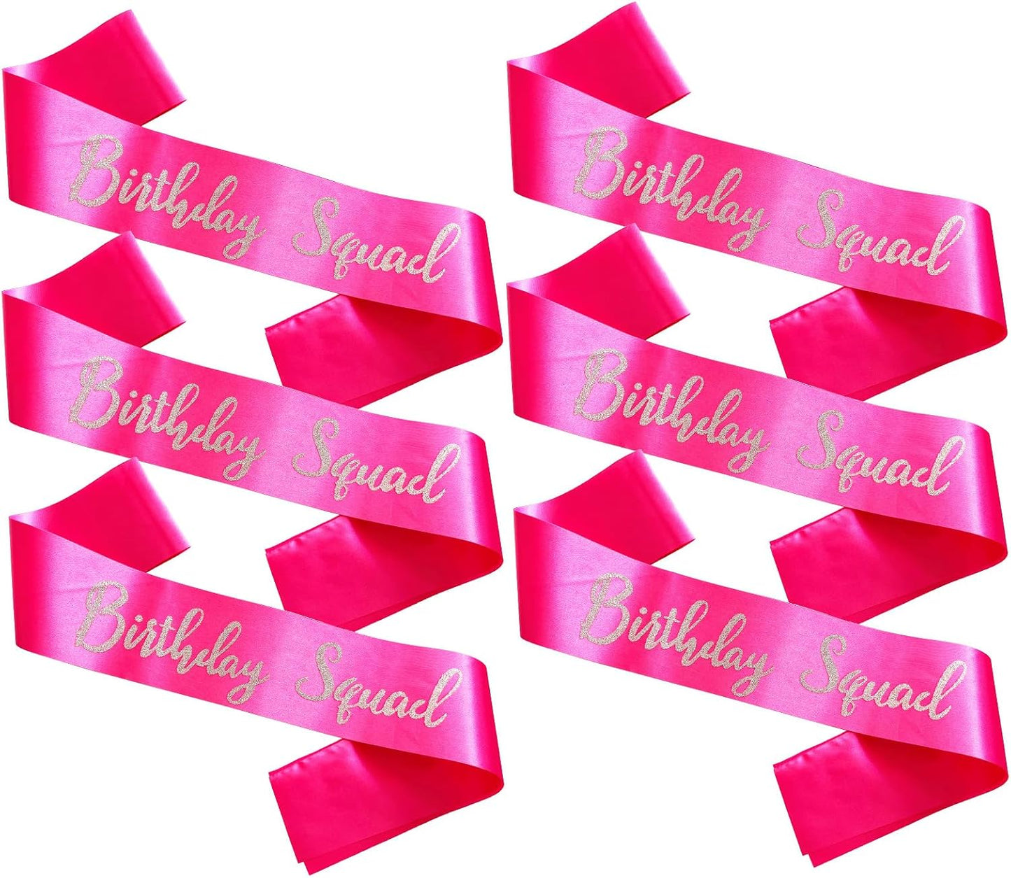 Birthday Squad Sash, 6 Pieces Hot Pink with Silver Glitter Letter Birthday Gift Sashes Set for Women Funny Party Favors Decorations for 16th 18th 21st 25th 30th 40th 50th or Other Bday