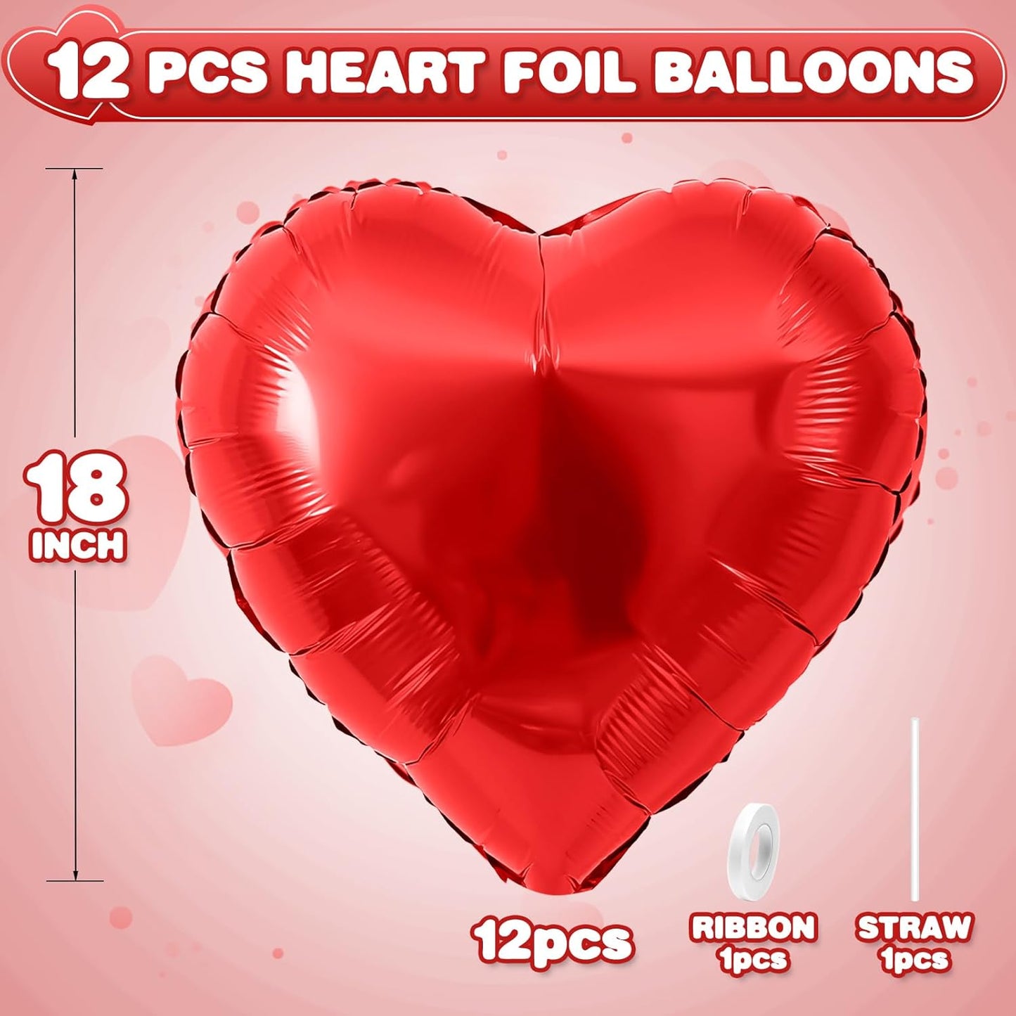Red Heart Balloons,12Pcs Heart Shaped Foil Balloons,18Inch Red Love Helium Polyester Film Balloon for Valentine's Day Anniversary Birthday Anniversary Wedding Party Decorations