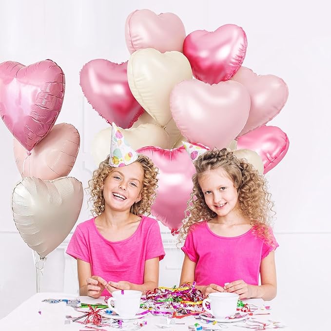 Pink and White Balloons - Pack of 15 - Heart Shaped Foil Balloons for Valentines Day Wedding Birthday Bridal Shower Baby Shower Decorations
